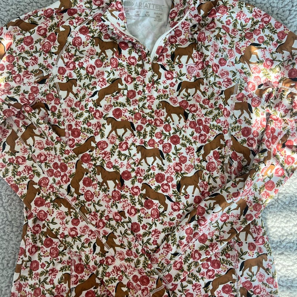 Ariat Red and Brown Horse Floral Pullover
